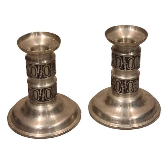 Vintage Mid-Century Modern Selandia Pewter Candlestick Norway Pair 4.25" GUC - Picture 2 of 11